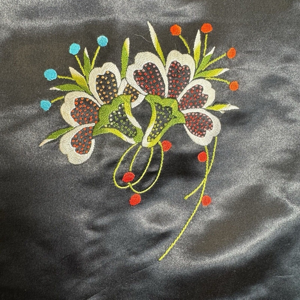 VTG Chinese Plum Blossoms Silk Hand Embroidery Floral Jacket Black Sz Medium/38 - Picture 8 of 11